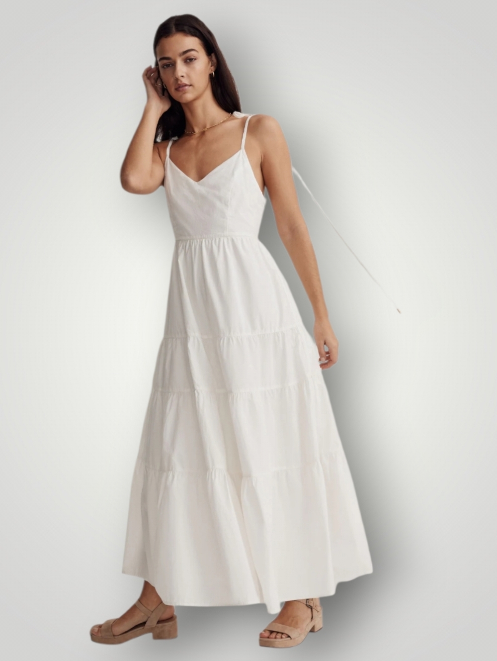 Madewell Sidonie Poplin Maxi Dress PXL Cream Tiered Open Back‎ Coastal Resort